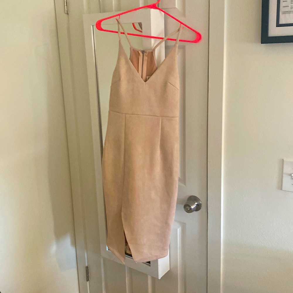 Tan soft midi dress sleeveless.